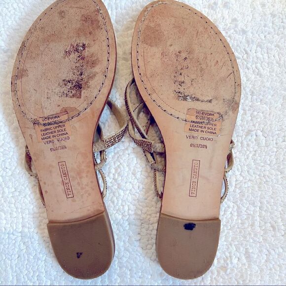 Vince Camuto Evora Rhinestone Strappy Slip On Sandals Gold Size 6.5M - Picture 8 of 8